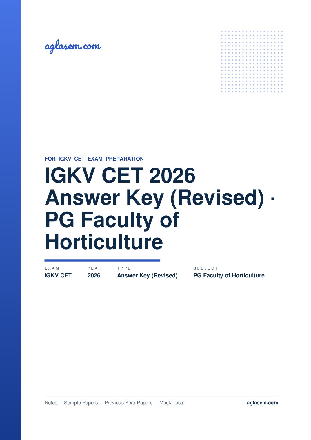 IGKV CET 2026 Answer Key (Revised) PG Faculty of Horticulture - Page 1 of 5