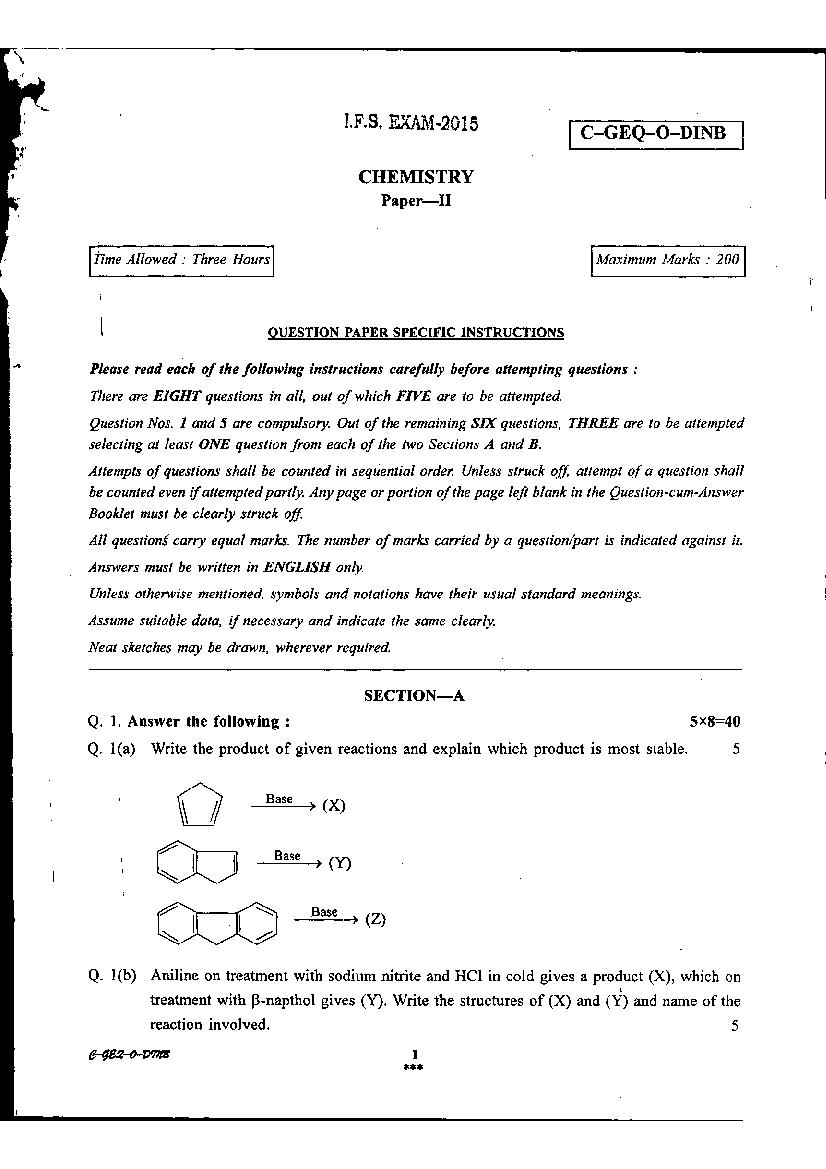 UPSC IFS 2015 Question Paper for Chemistry Paper-II - Page 1