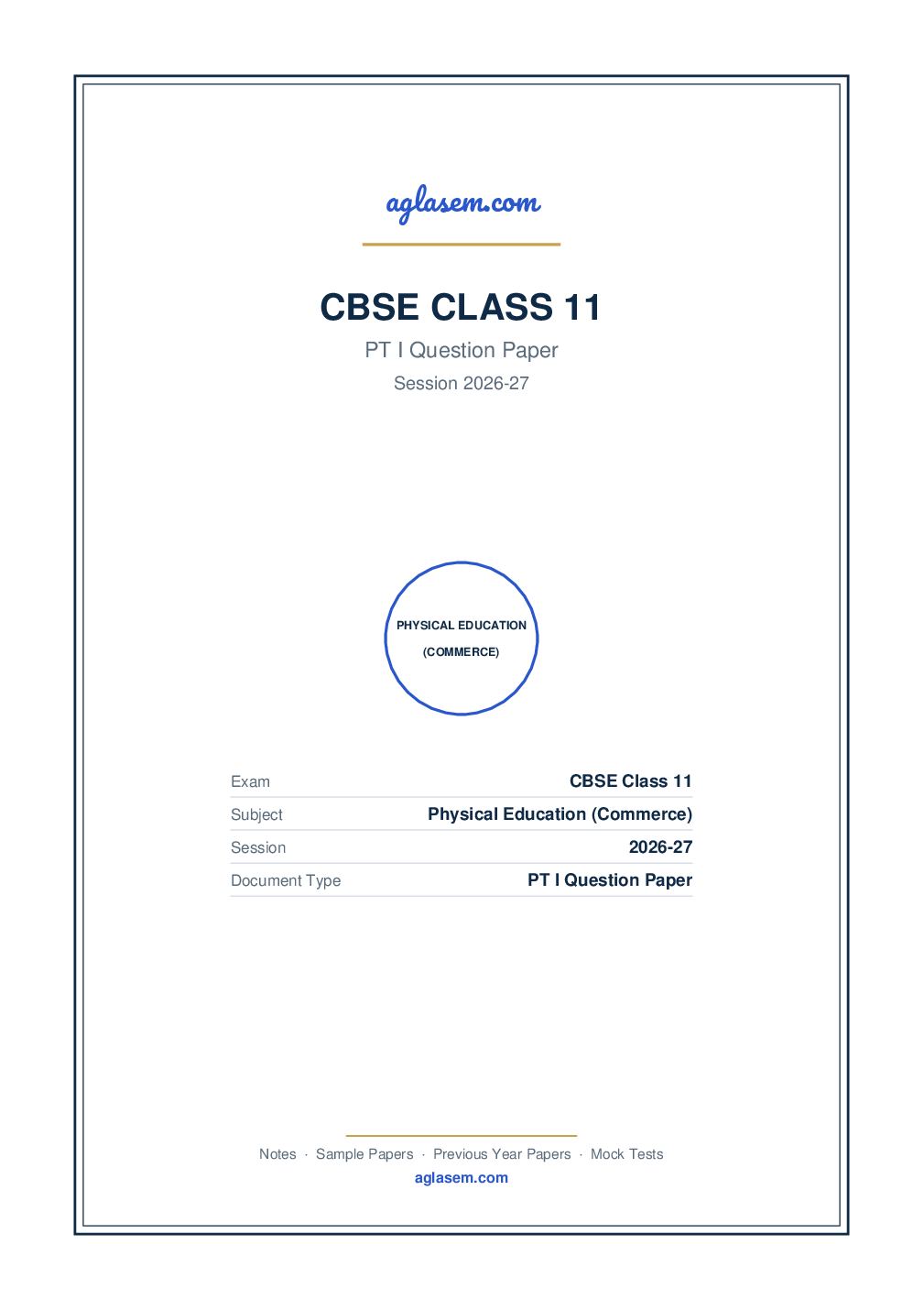 Class 11 PT I Question Paper 2026-27 Physical Education (Commerce) - Page 1 of 3