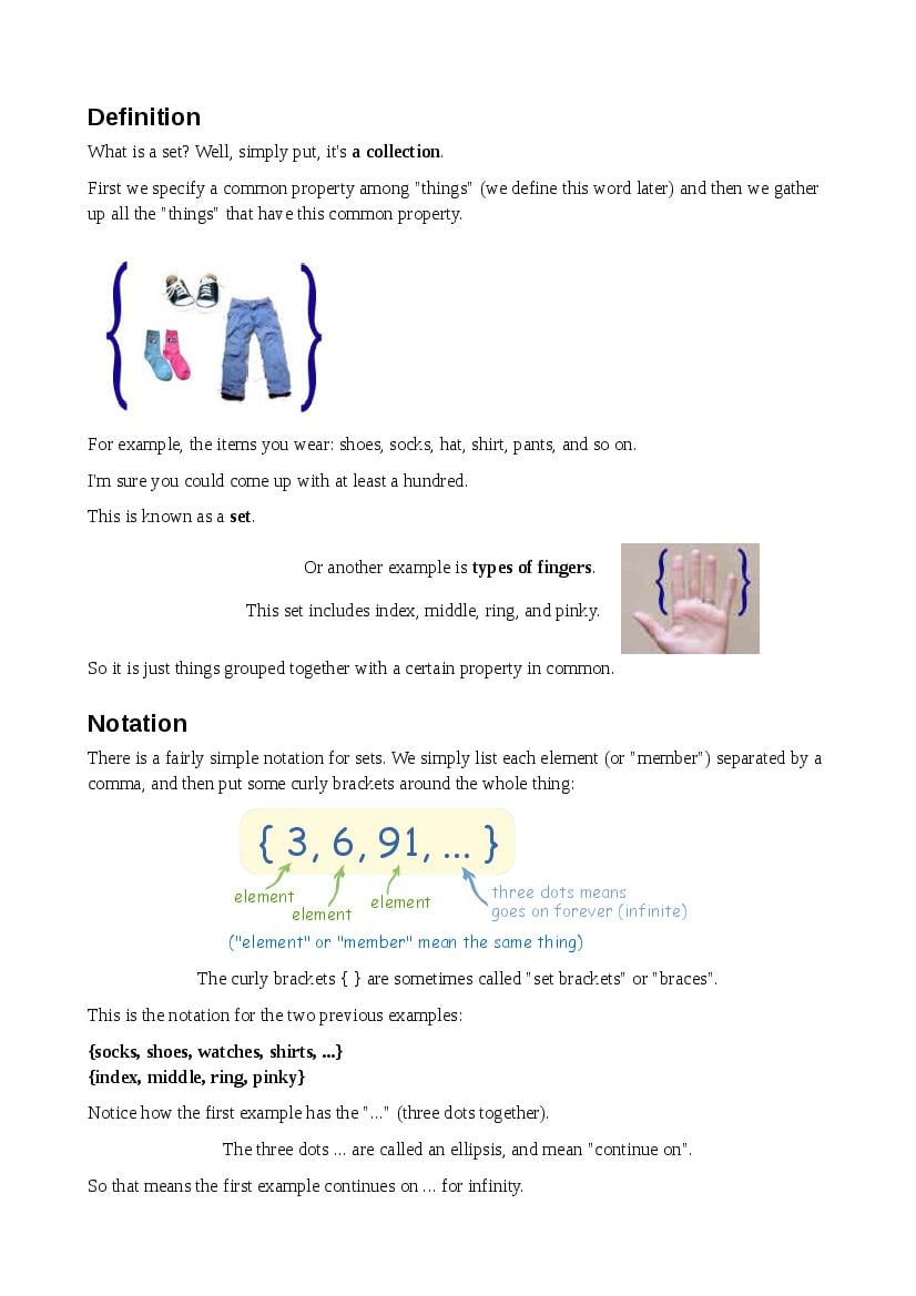 Teaching Material Class 7, Class 8, Class 9, Class 10 Maths Sets - Notes - Page 1