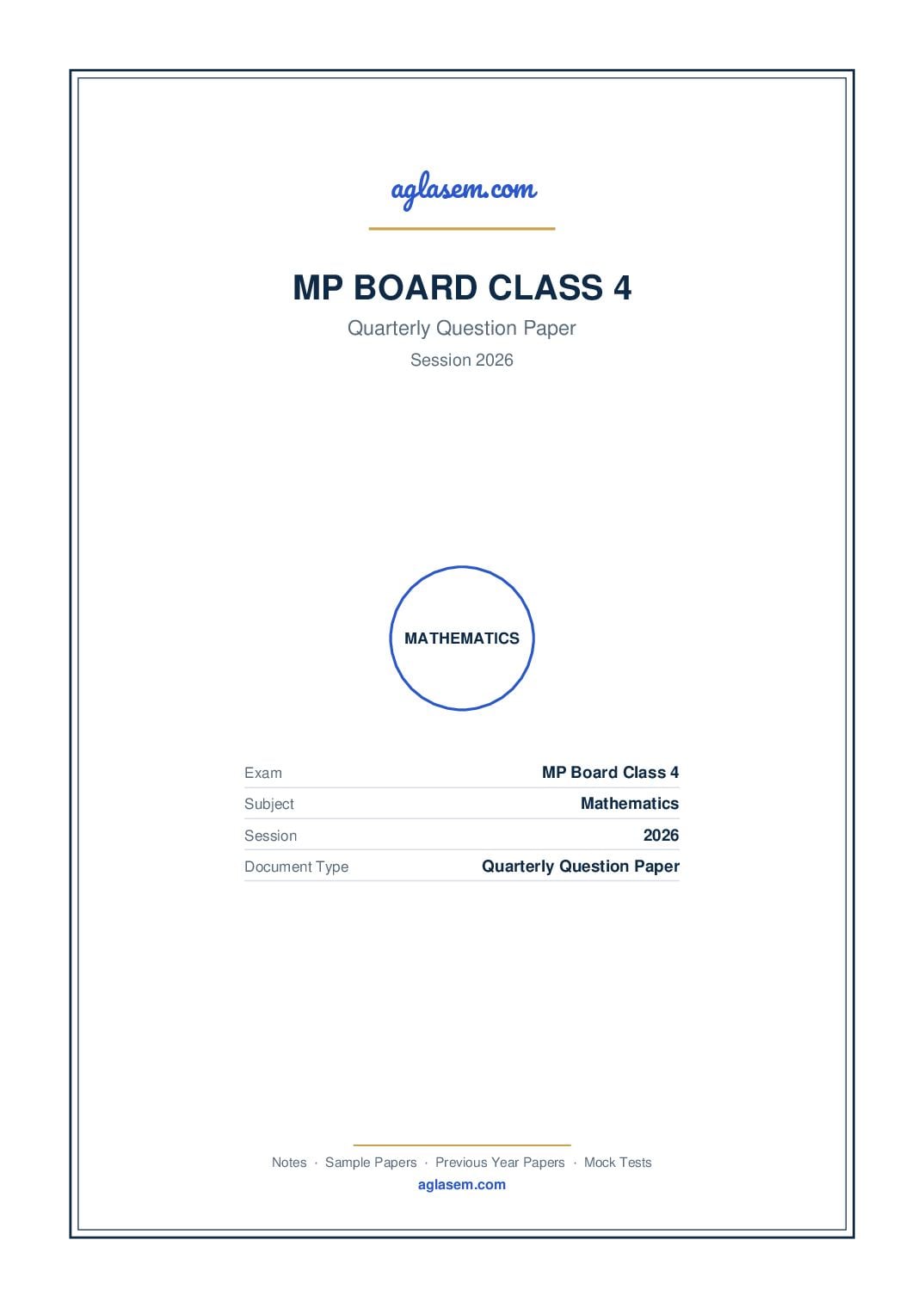 MP Board Class 4 Quarterly Question Paper 2026 Mathematics - Page 1 of 3