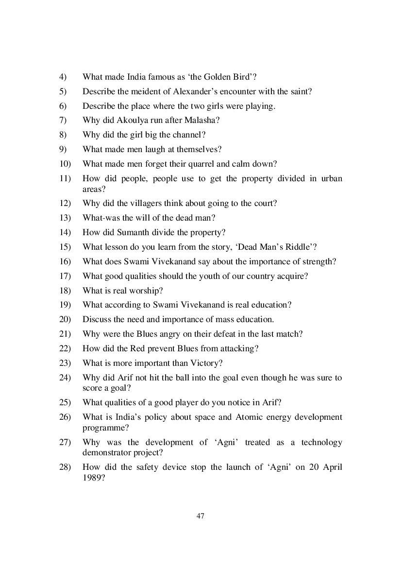 MP Board Class 9 English (Special) Question Bank (PDF) – Important Questions