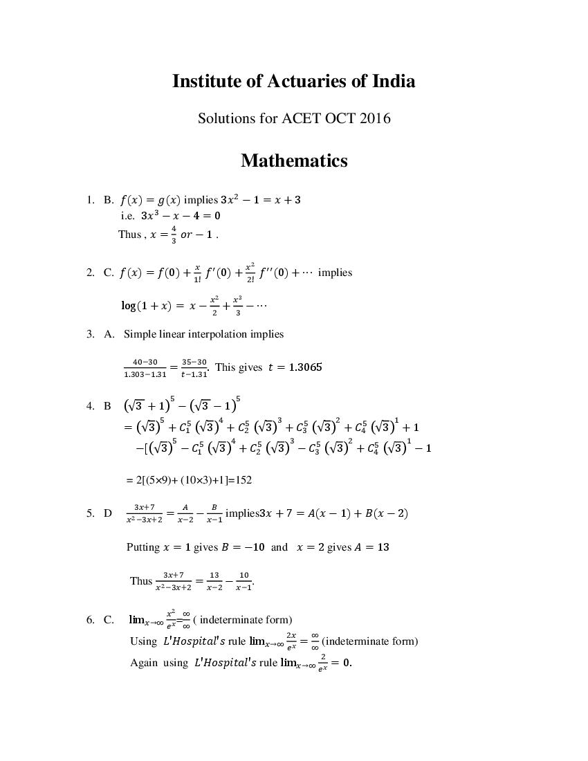 ACET 2016 Answer Key (Oct) - Page 1