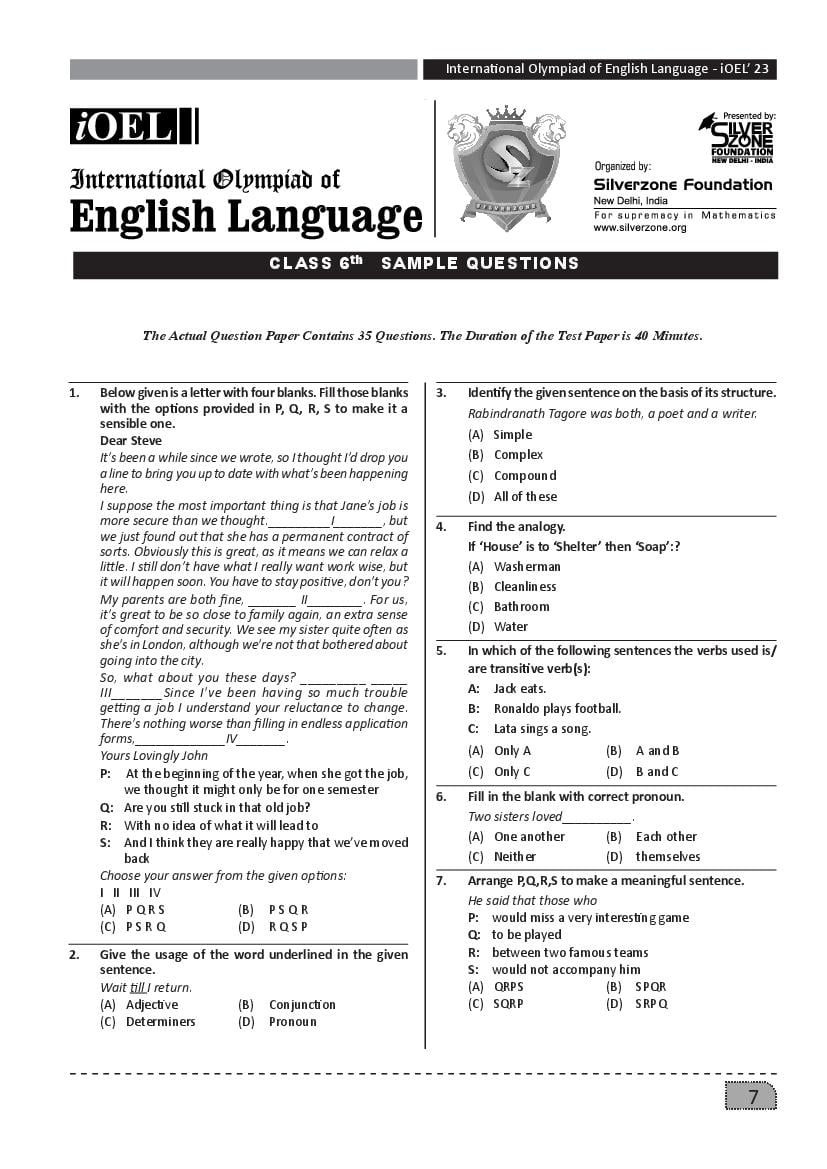 SilverZone iOEL Sample Paper 2022 Class 6  - Page 1
