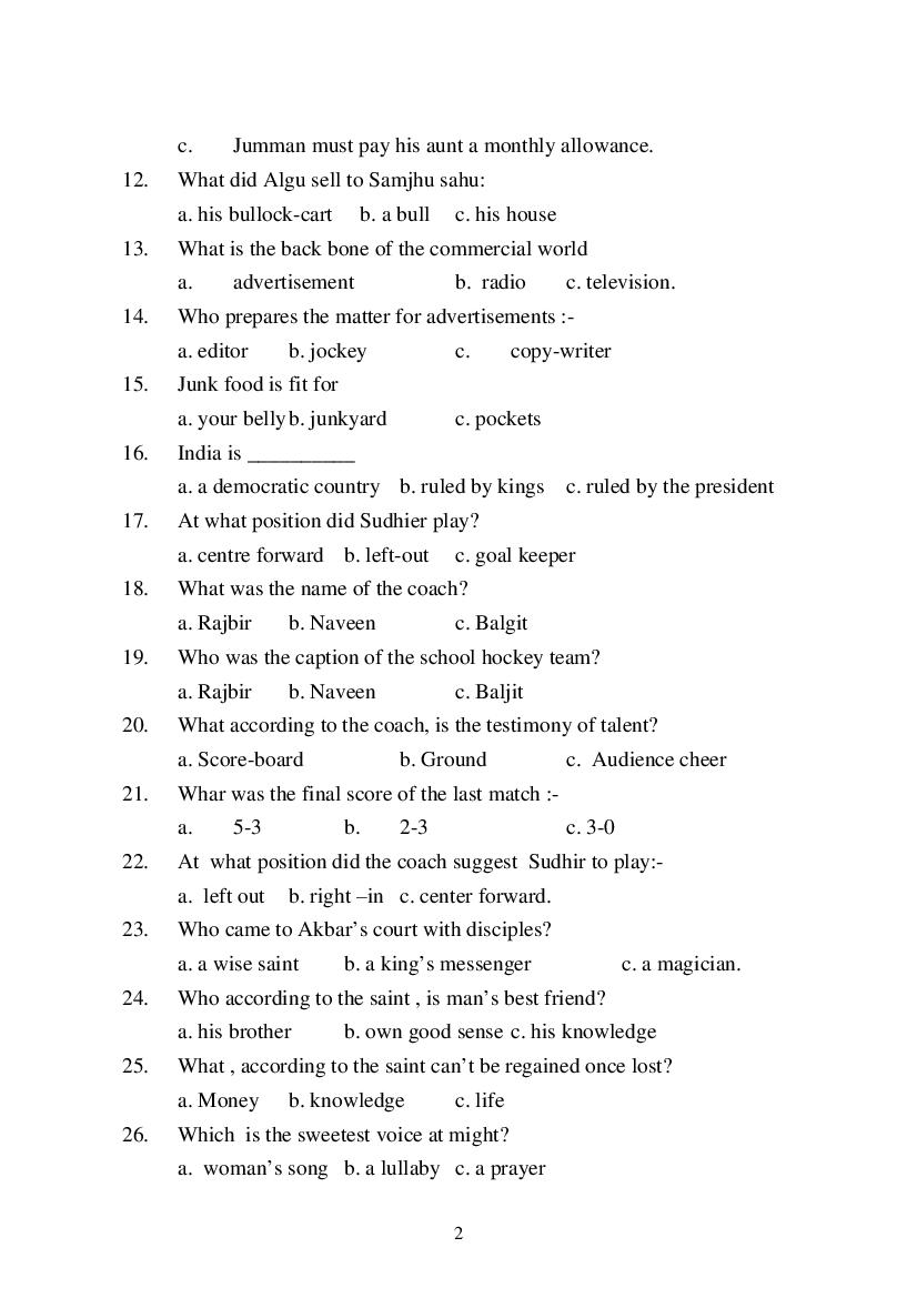 MP Board Class 9 English (General) Question Bank (PDF) – Important Questions