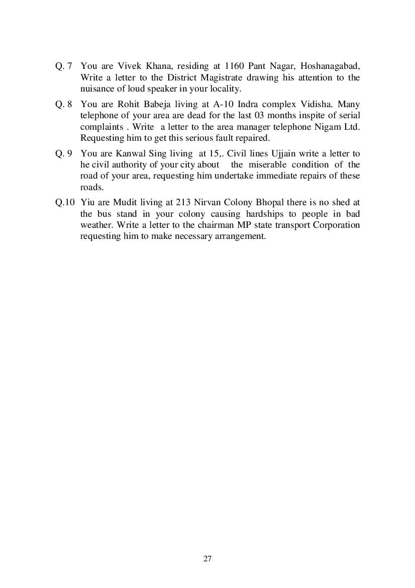 MP Board Class 9 English (General) Question Bank (PDF) – Important Questions