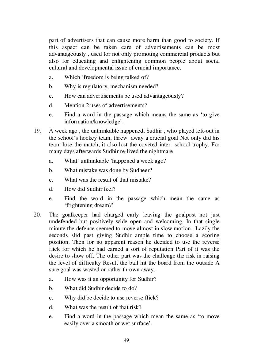 MP Board Class 9 English (General) Question Bank (PDF) – Important Questions