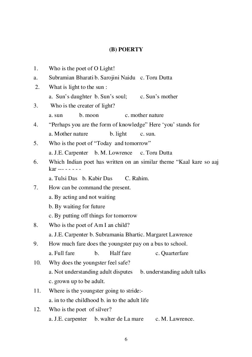 MP Board Class 9 English (General) Question Bank (PDF) – Important Questions