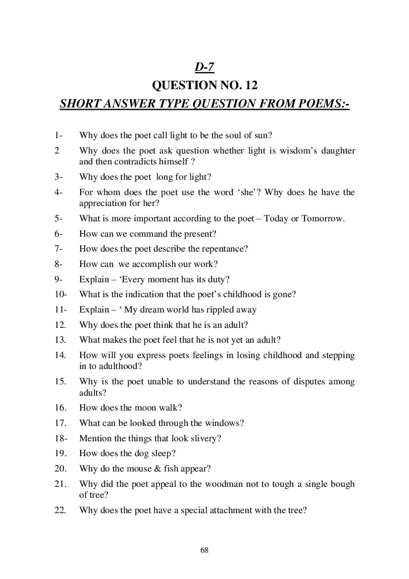 MP Board Class 9 English (General) Question Bank (PDF) – Important Questions