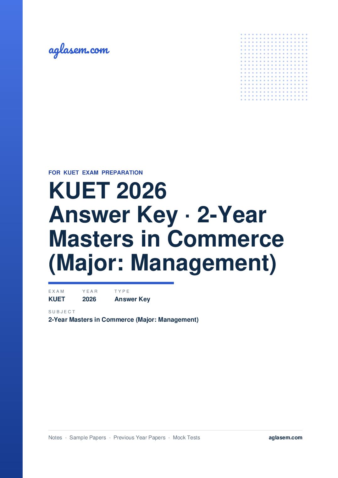 KUET 2026 Answer Key 2-Year Masters in Commerce (Major: Management) - Page 1 of 5