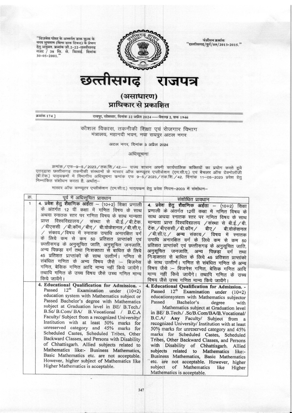 CG Pre MCA 2026 Notification - Page 1