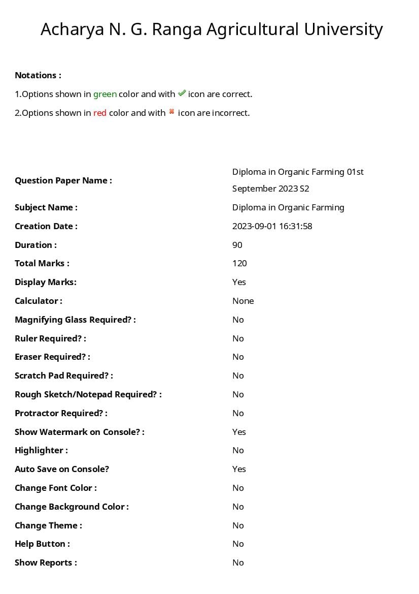 AGRICET 2023 Question Paper with Answer Key for Diploma in Organic Farming - Page 1