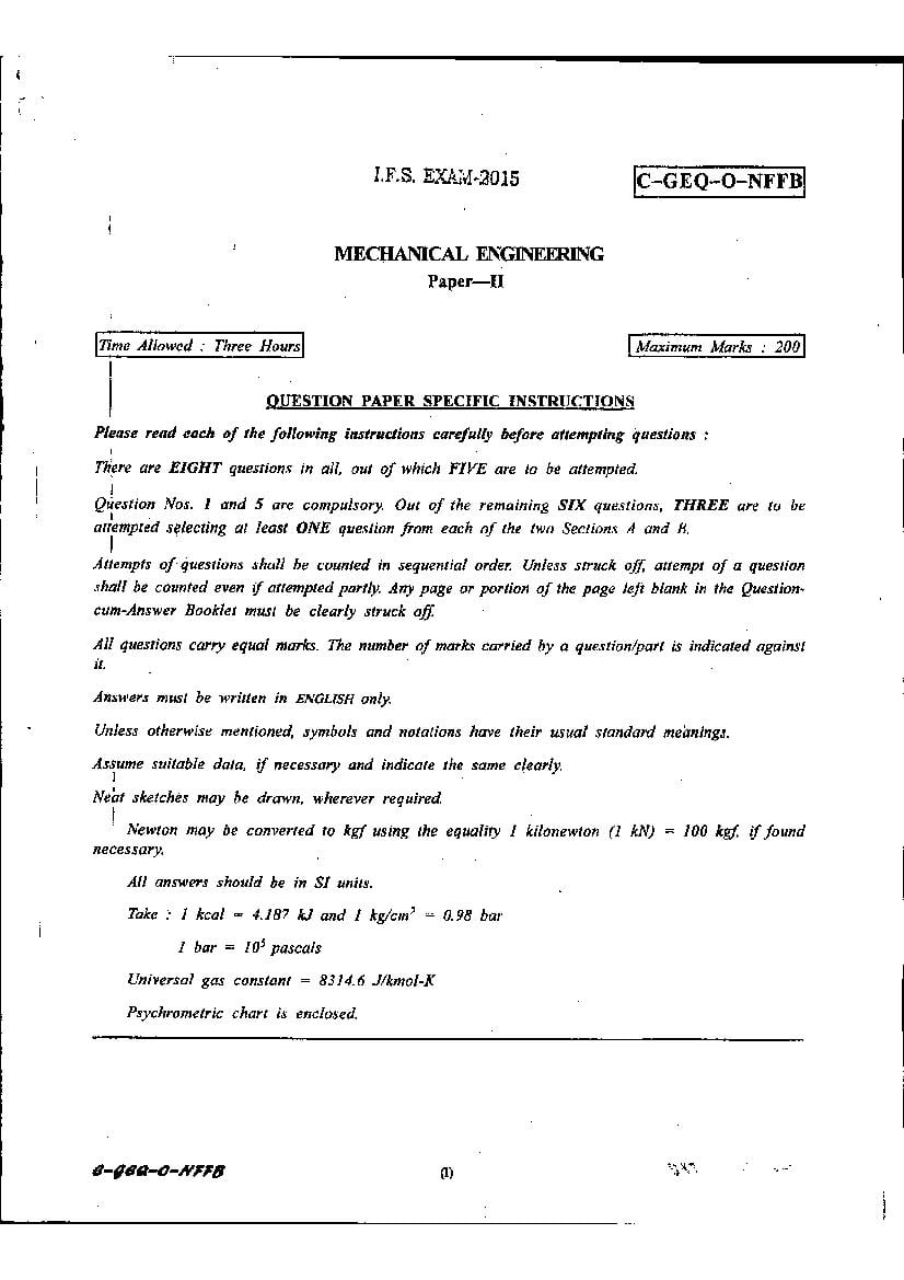 UPSC IFS 2015 Question Paper for Mechanical Engineering Paper-II - Page 1