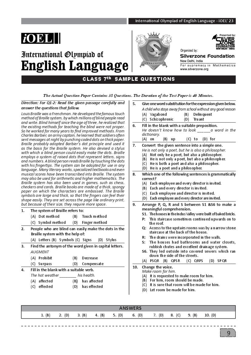 SilverZone iOEL Sample Paper 2022 Class 7  - Page 1