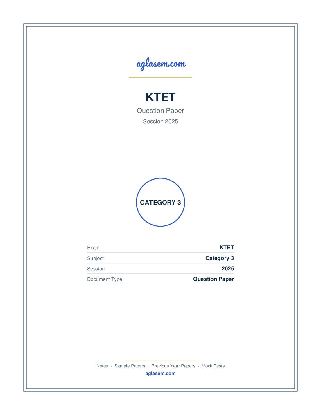 KTET 2025 Question Paper Category 3 - Page 1 of 17