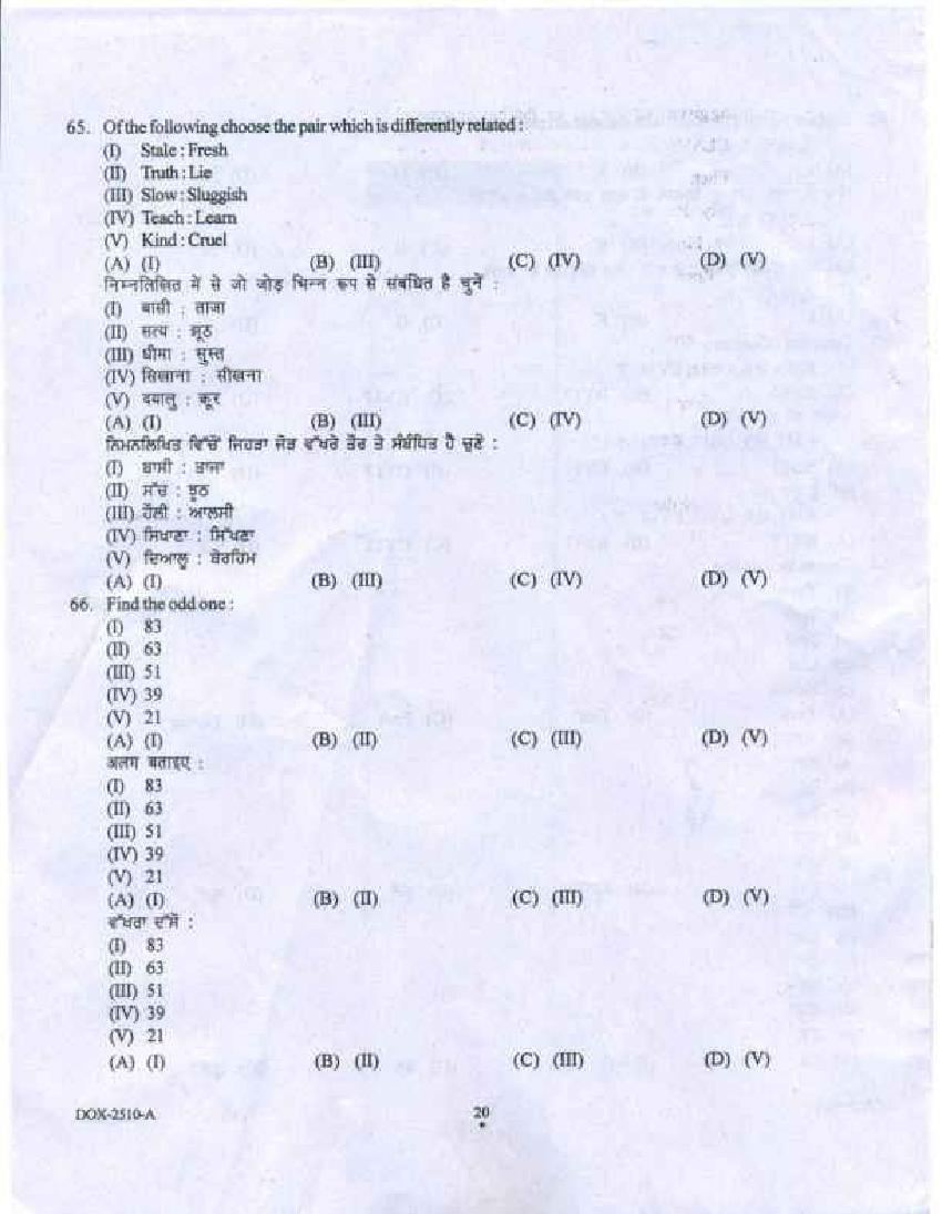 Punjab B.Ed 2018 Question Paper PDF with Answer Key