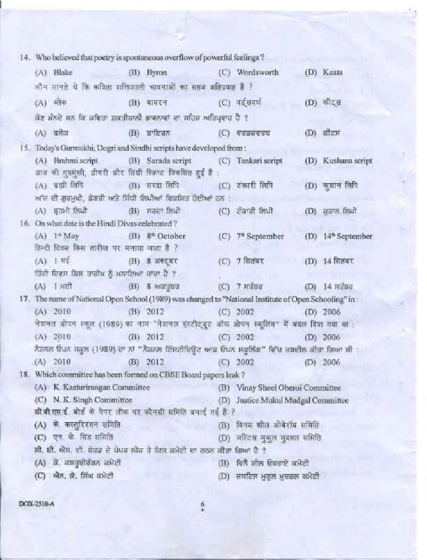 Punjab B.Ed 2018 Question Paper PDF with Answer Key