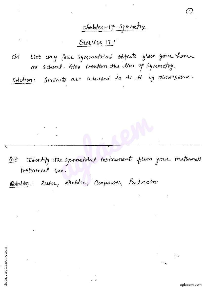 RD Sharma Solutions Class 6 Maths Chapter 17 Symmetry Exercise 17.1 - Page 1