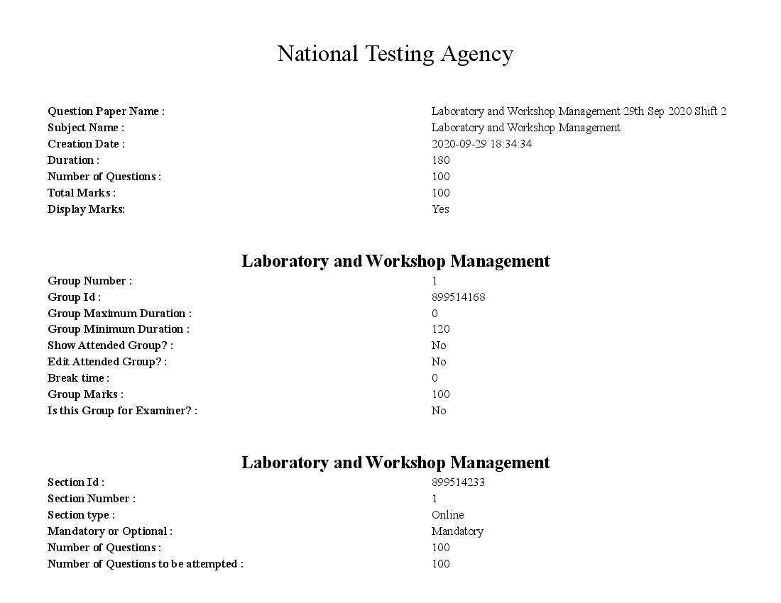 SWAYAM 2020 Question Paper Laboratory and Workshop Management - Page 1