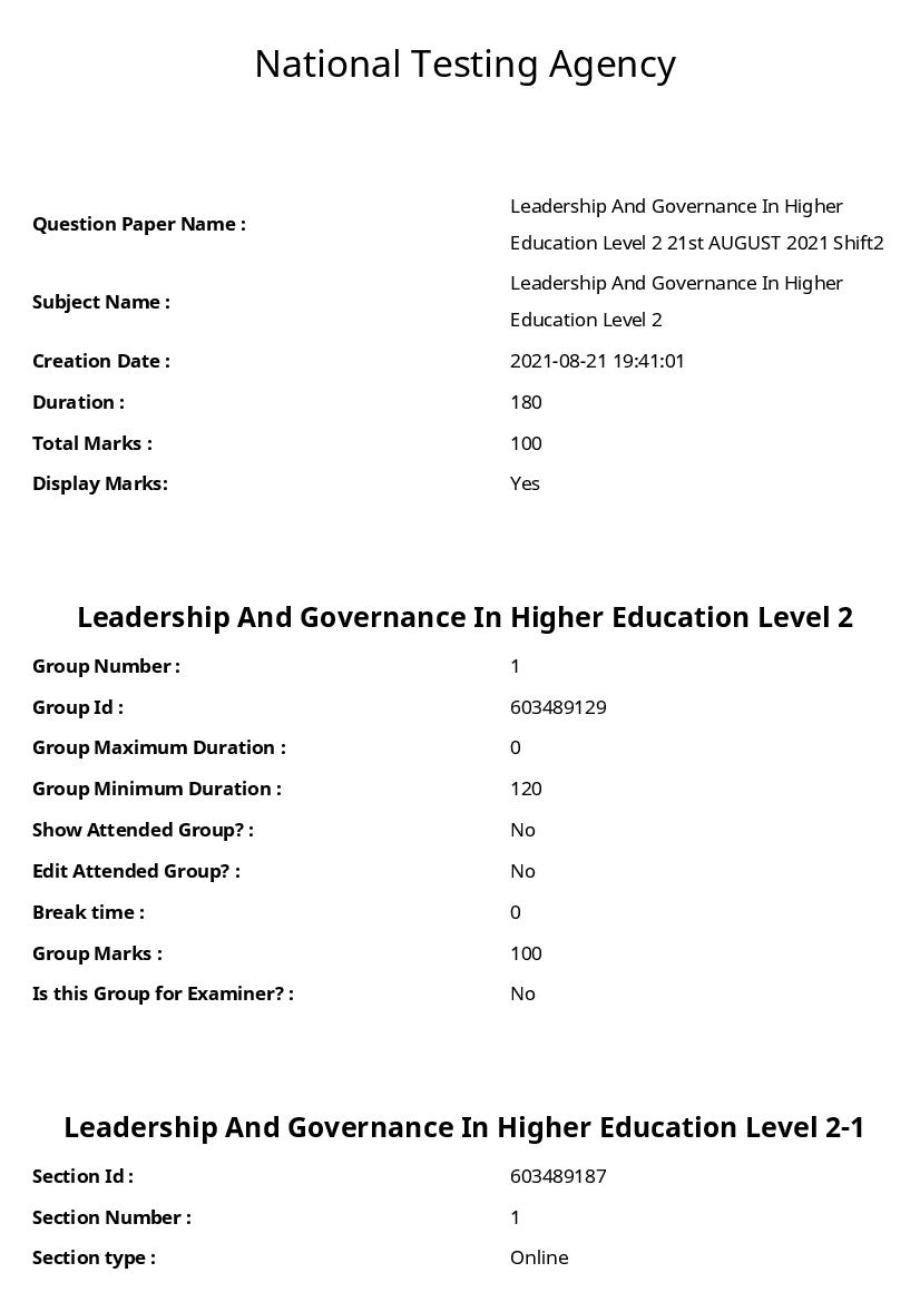 ARPIT 2021 Question Paper for Leadership And Governance in Higher Education Level - Page 1 of 55