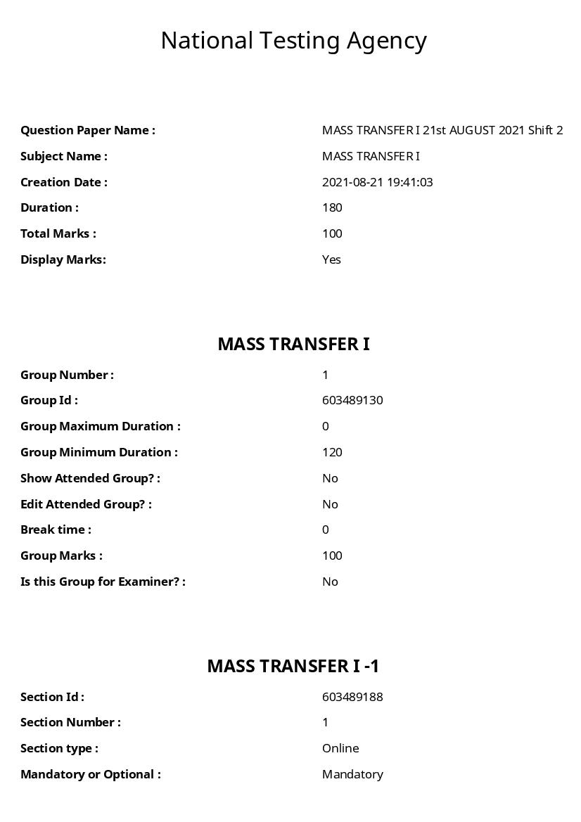 ARPIT 2021 Question Paper for MASS Transfer - Page 1 of 26