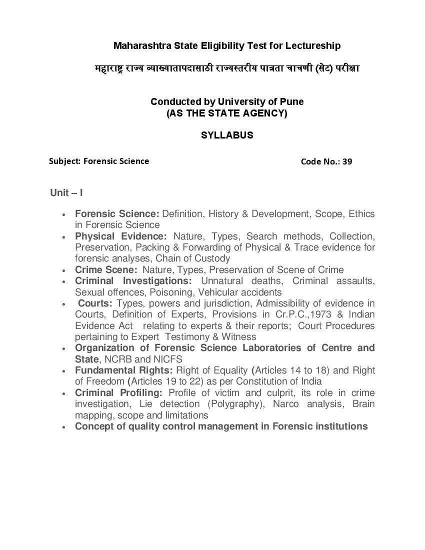 MAHA SET 2020 Syllabus Forensic Science - Page 1 of 5