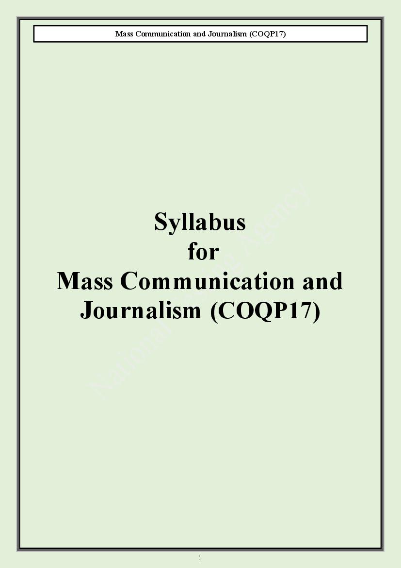 CUET PG 2024 Syllabus Mass Communication and Journalism - Page 1