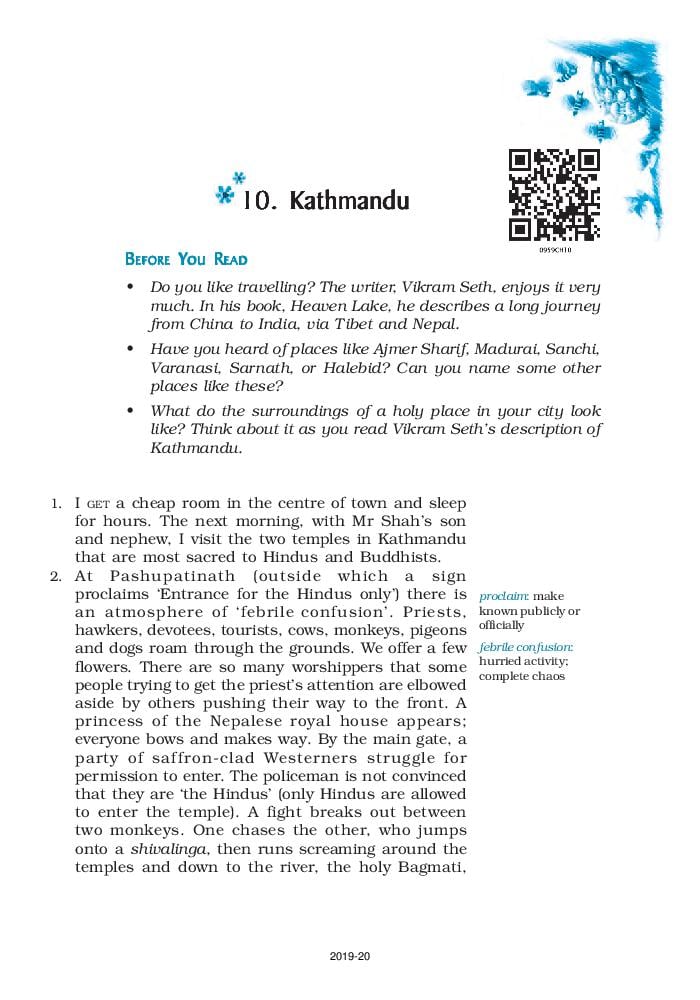 NCERT Book Class 9 English (Beehive) Chapter 10 A Slumber Did My Spirit Seal; Kathmandu - Page 1
