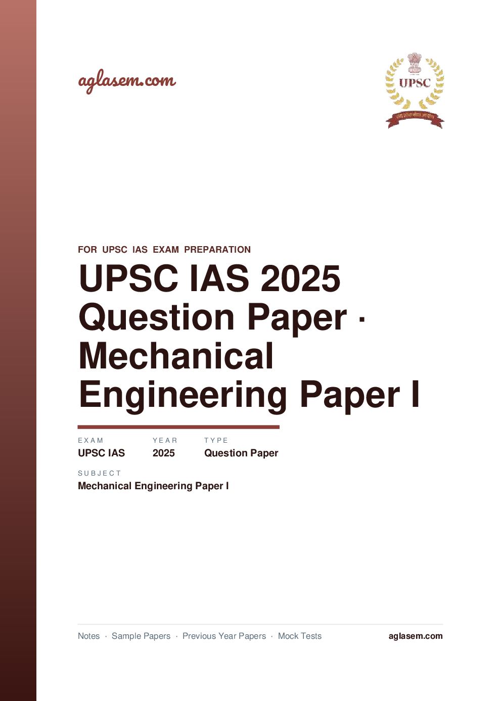 UPSC IAS 2025 Question Paper for Mechanical Engineering Paper I - Page 1 of 23