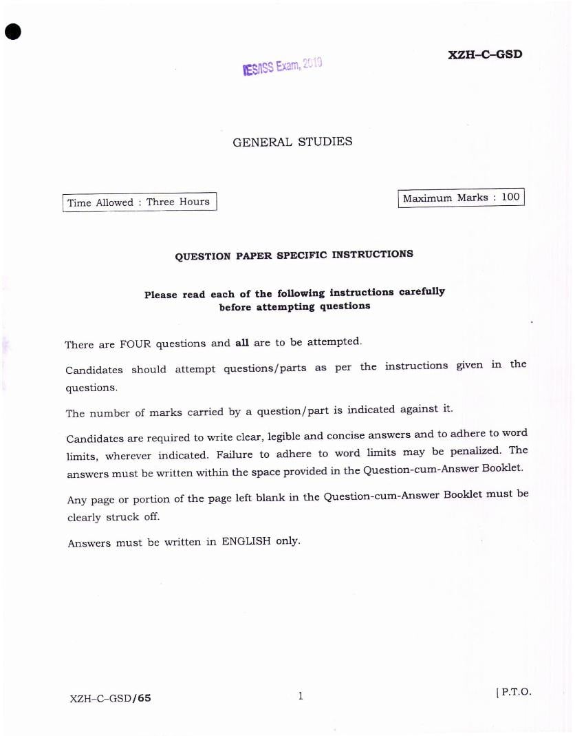 UPSC IES ISS 2019 Question Paper for General Studies - Page 1
