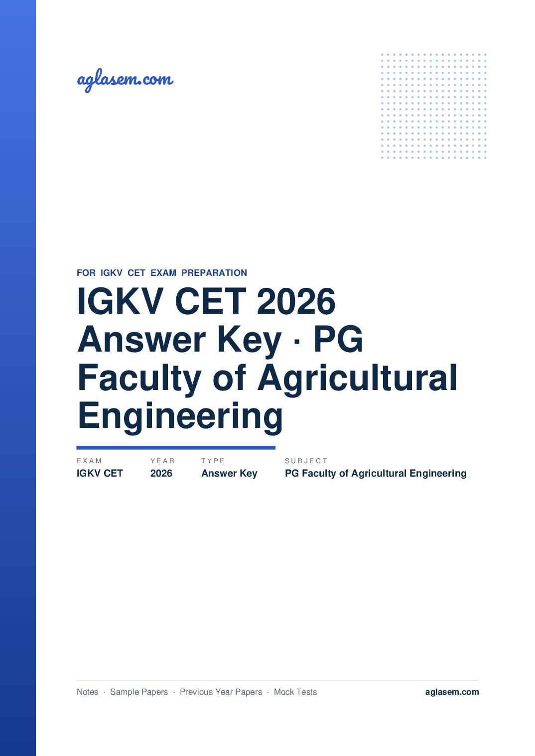 IGKV CET 2026 Answer Key PG Faculty of Agricultural Engineering - Page 1 of 7