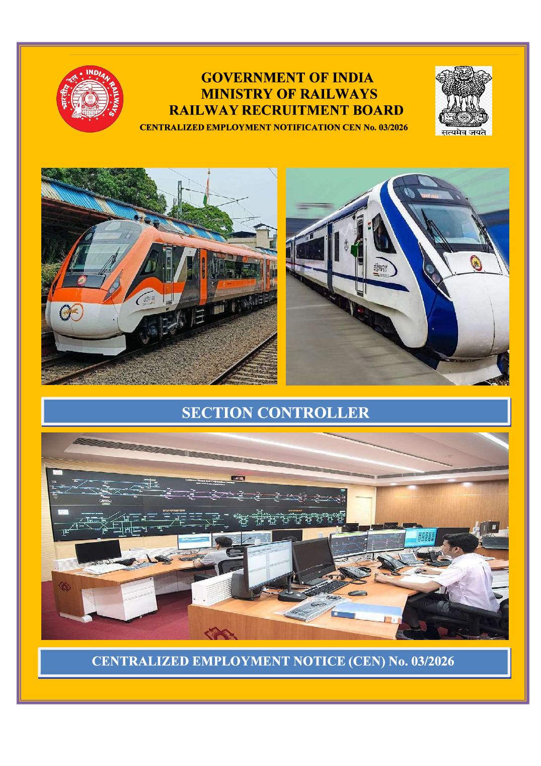 RRB Section Controller CEN 03-2026 Notification - Page 1 of 58