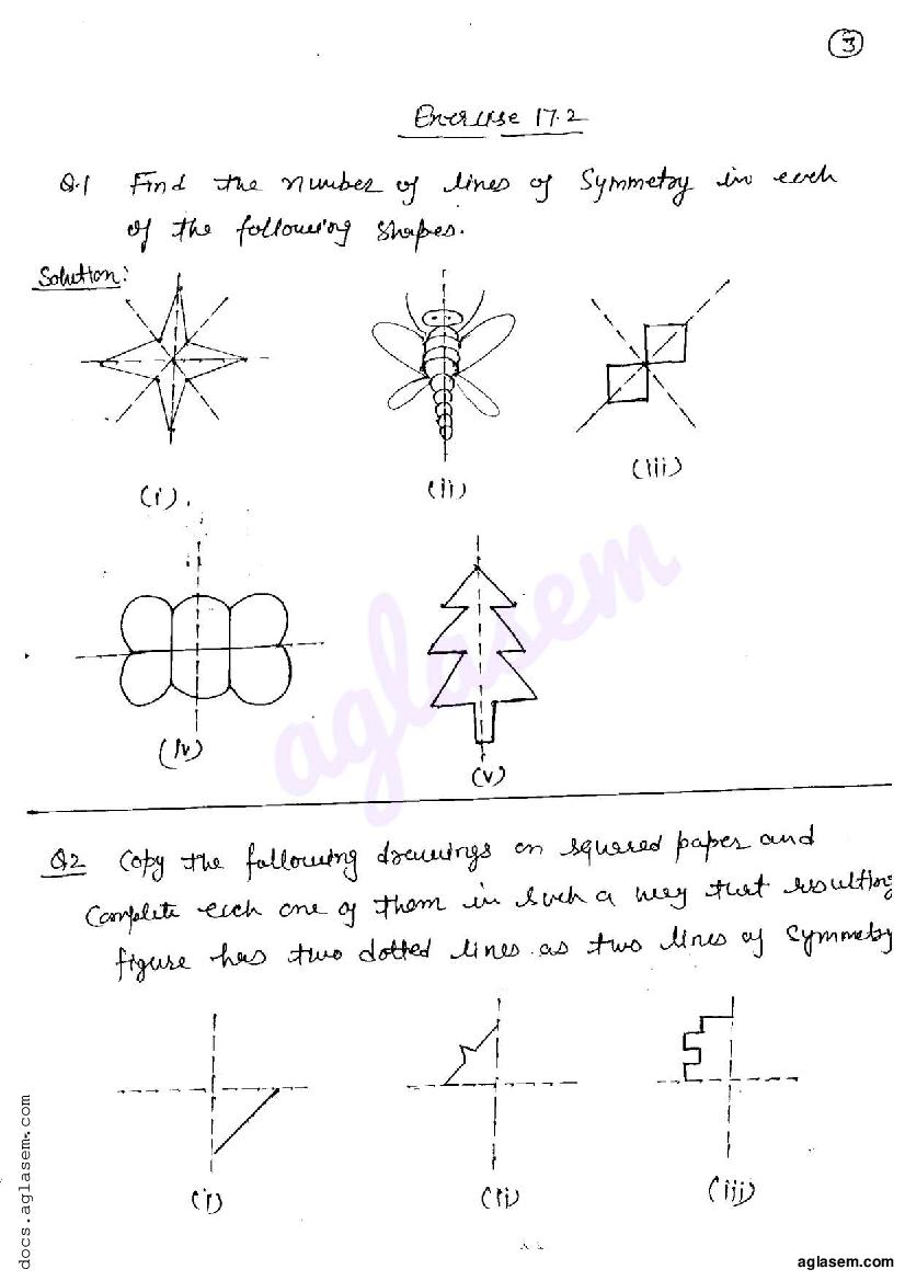 RD Sharma Solutions Class 6 Maths Chapter 17 Symmetry Exercise 17.2 - Page 1