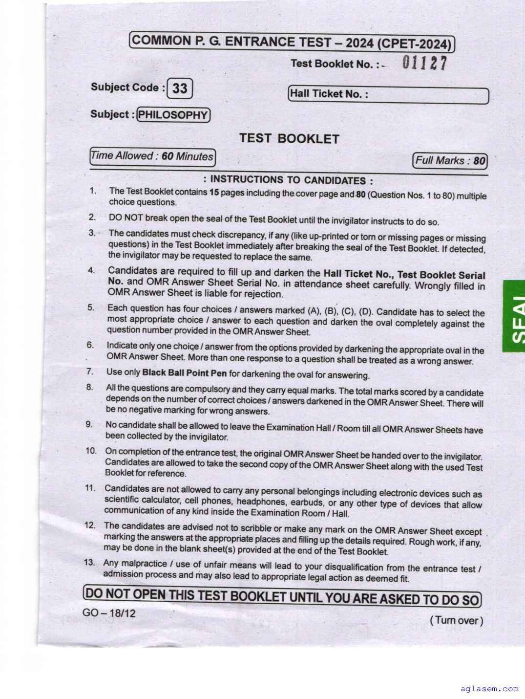 Odisha CPET 2024 Question Paper Philosophy - Page 1 of 16