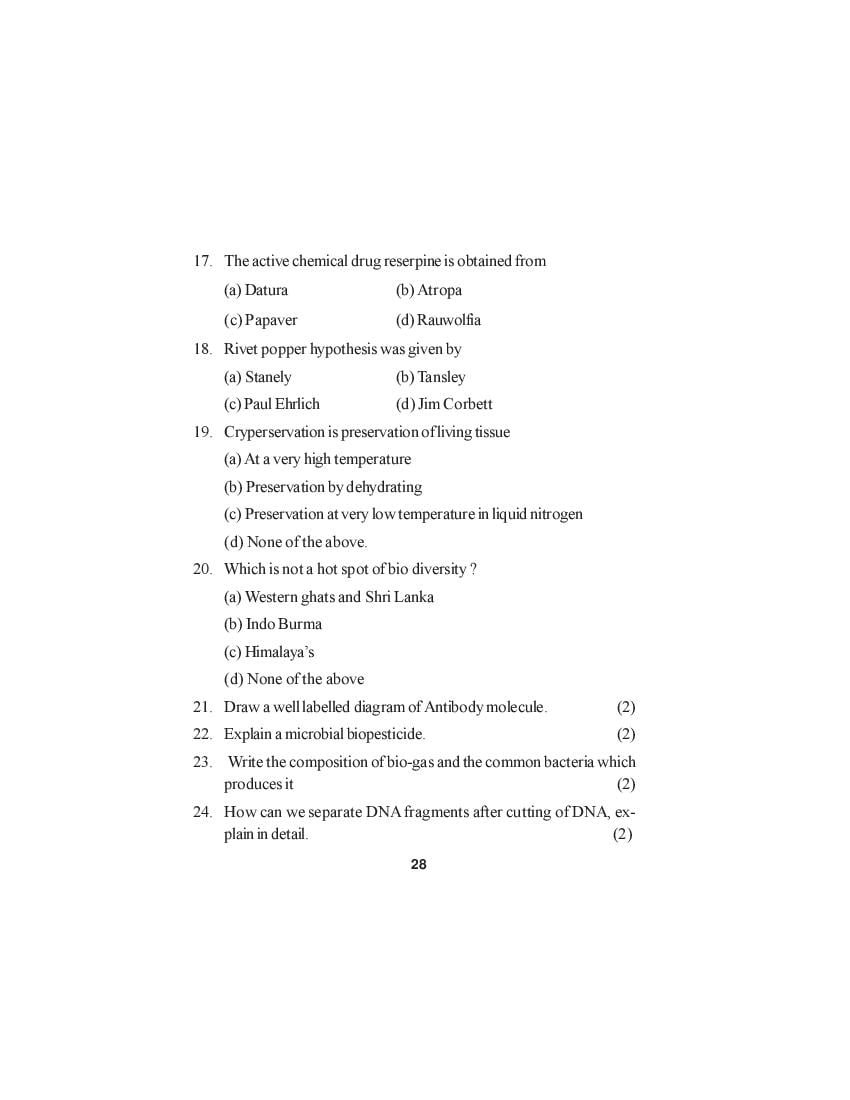 HPBOSE Class 12th Model Question Paper for Biology 2022 Download HP