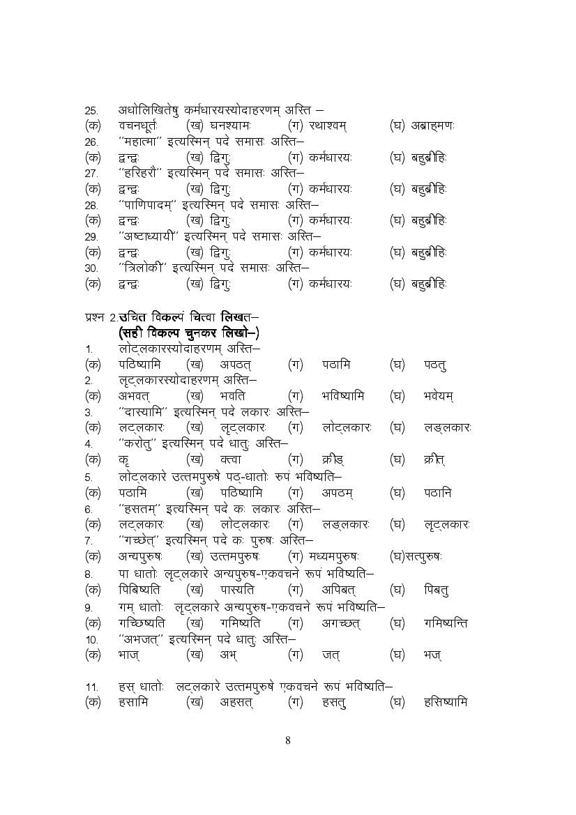 MP Board Class 9 Sanskrit Question Bank (PDF) – Important Questions