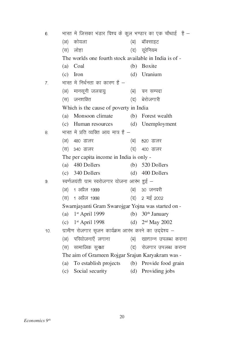 MP Board Class 9 Social Science Question Bank (PDF) – Important Questions