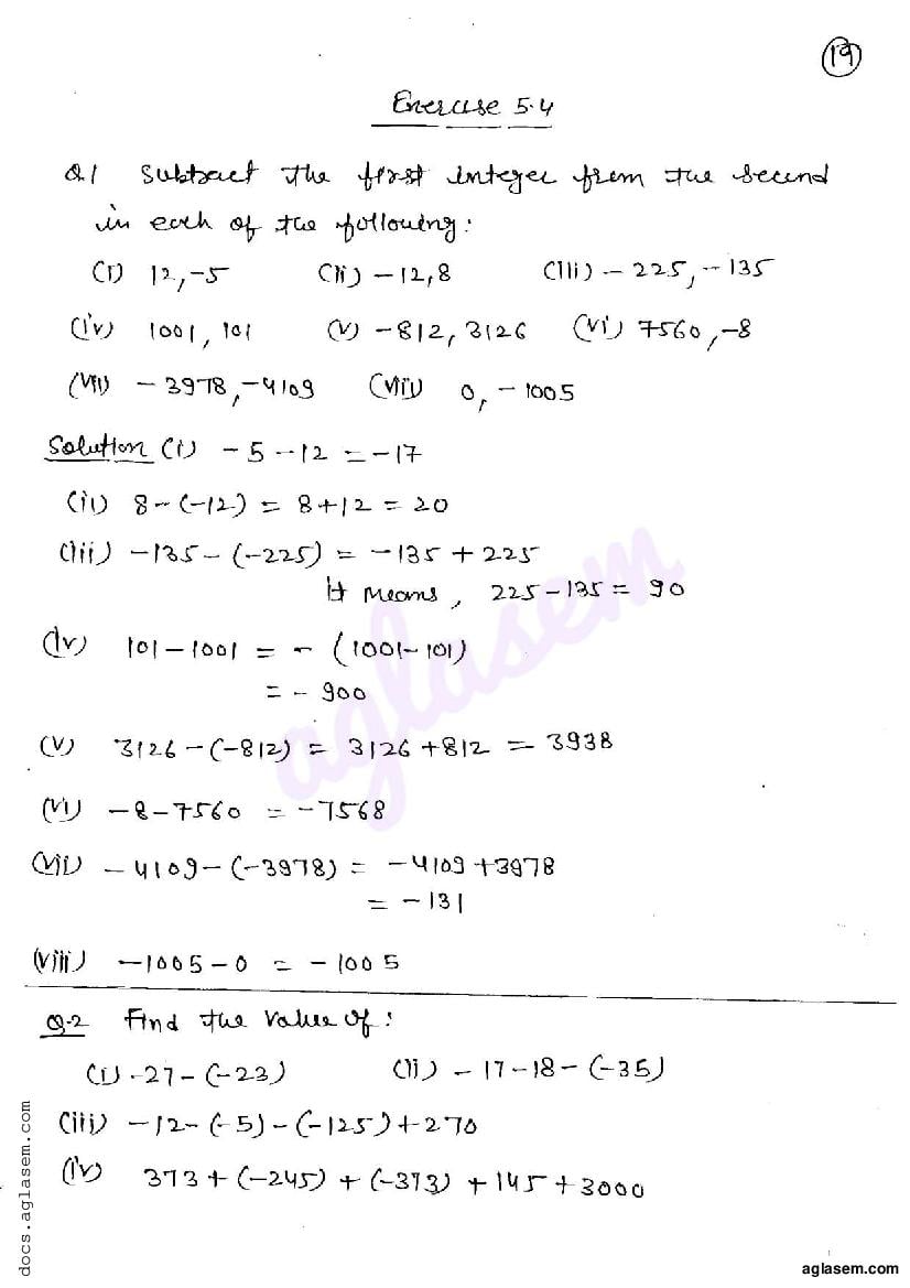 RD Sharma Solutions Class 6 Maths Chapter 5 Negative Numbers and Integers Exercise 5.4 - Page 1