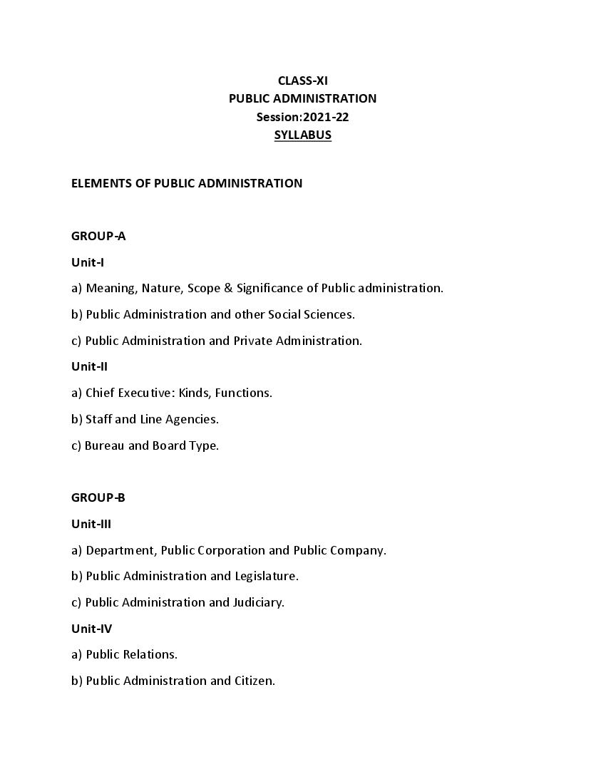 PSEB Syllabus 2021-22 for Class 11 Public Administration - Page 1