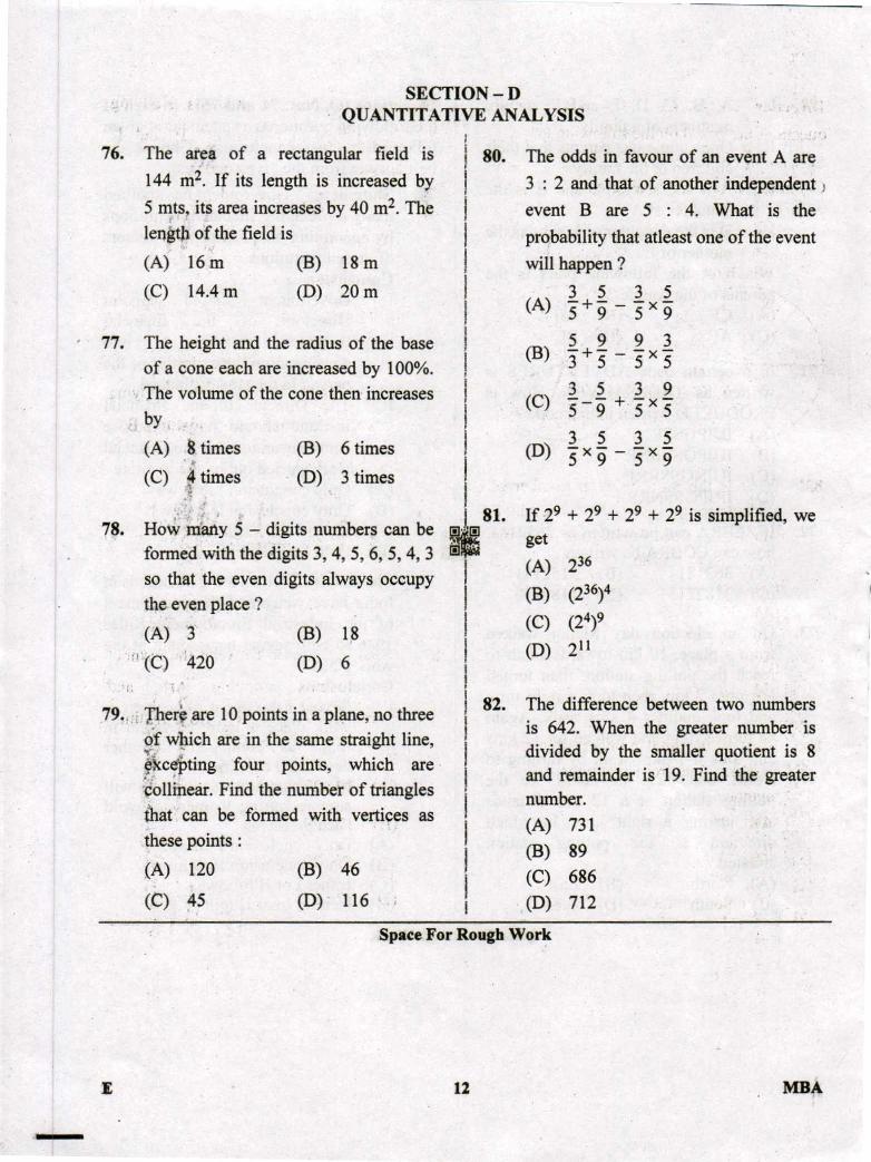 Karnataka PGCET 2019 Question Paper PDF with Answer Key (12 Papers)