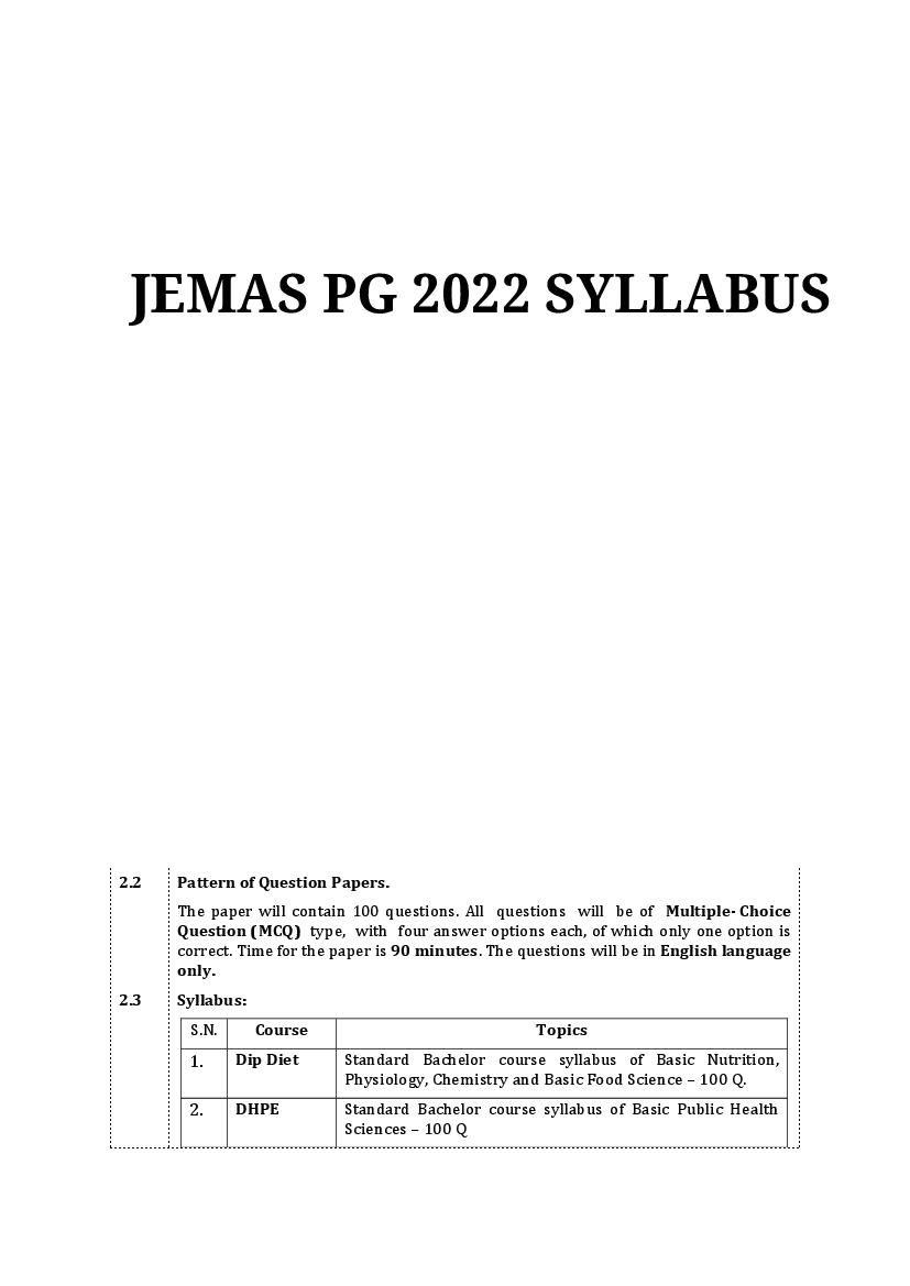 JEMAS PG 2022 Syllabus - Page 1