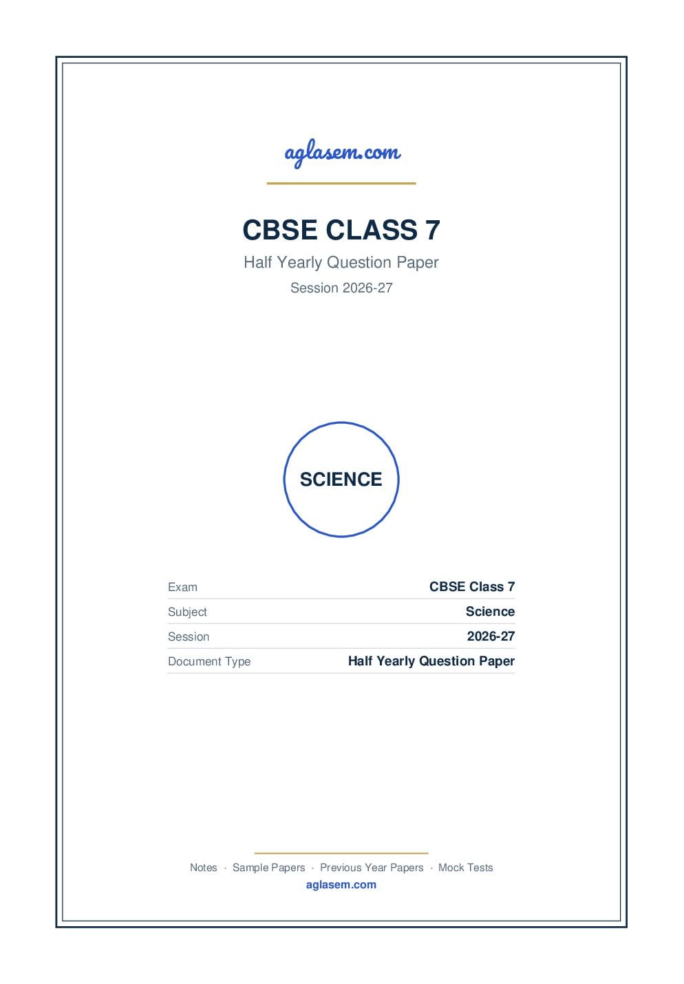 Class 7 Half Yearly Question Paper 2026-27 Science - Page 1 of 8