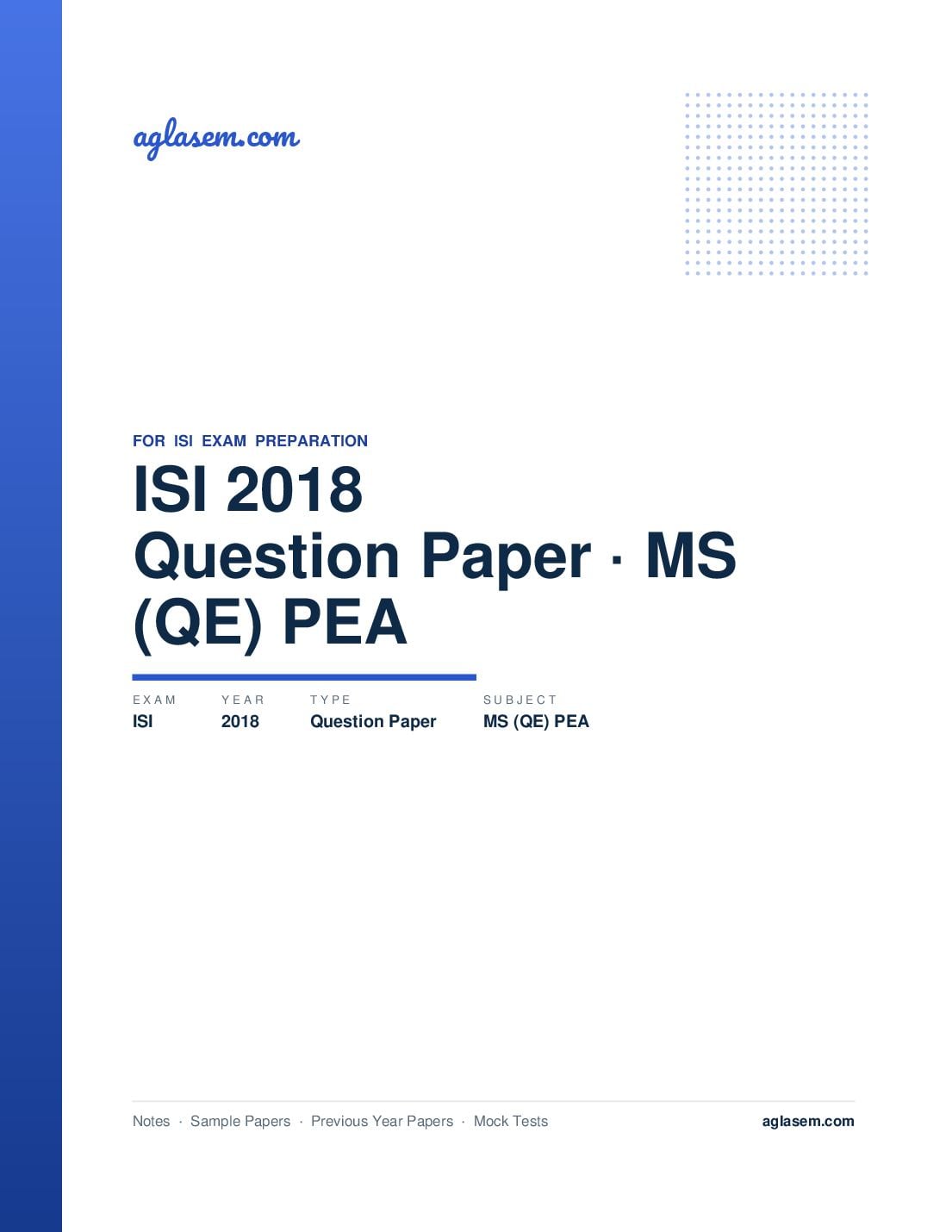 ISI Admission Test 2018 Question Paper MS (QE) PEA - Page 1 of 11