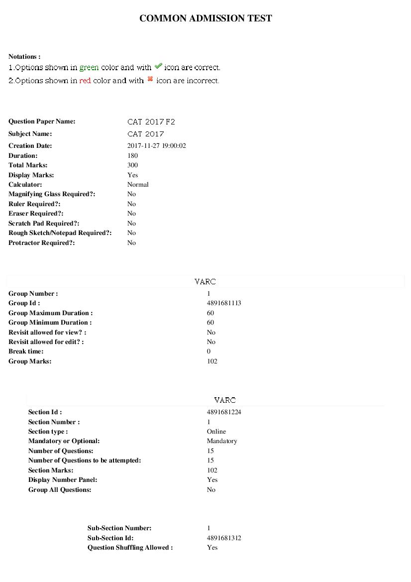 CAT 2017 Question Paper with Answer Key Slot 2 - Page 1