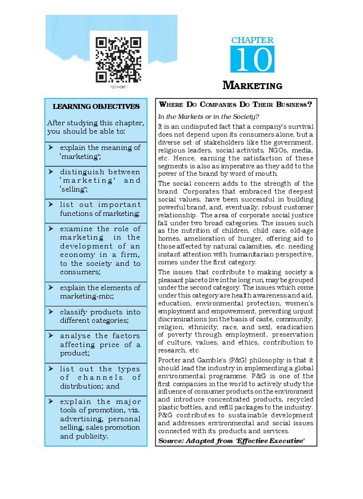 NCERT Book Class 12 Business Studies Chapter 10 Marketing - Page 1