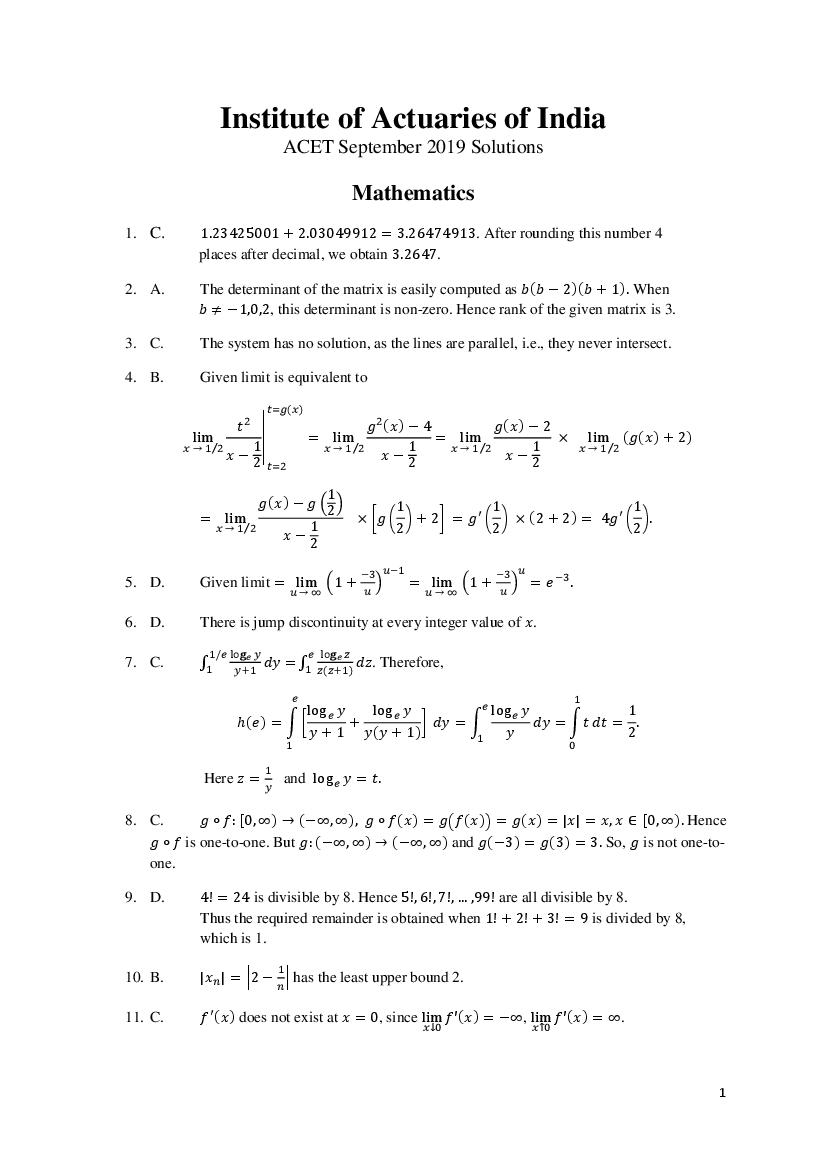 ACET 2019 Answer Key (Sep) - Page 1