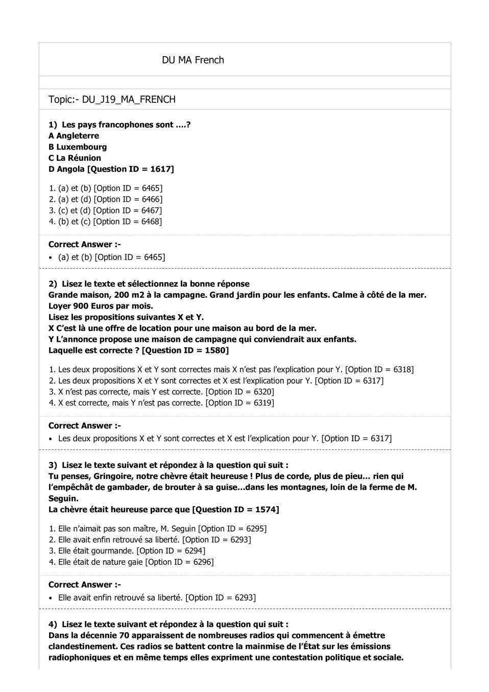 DUET Question Paper 2019 for MA French - Page 1