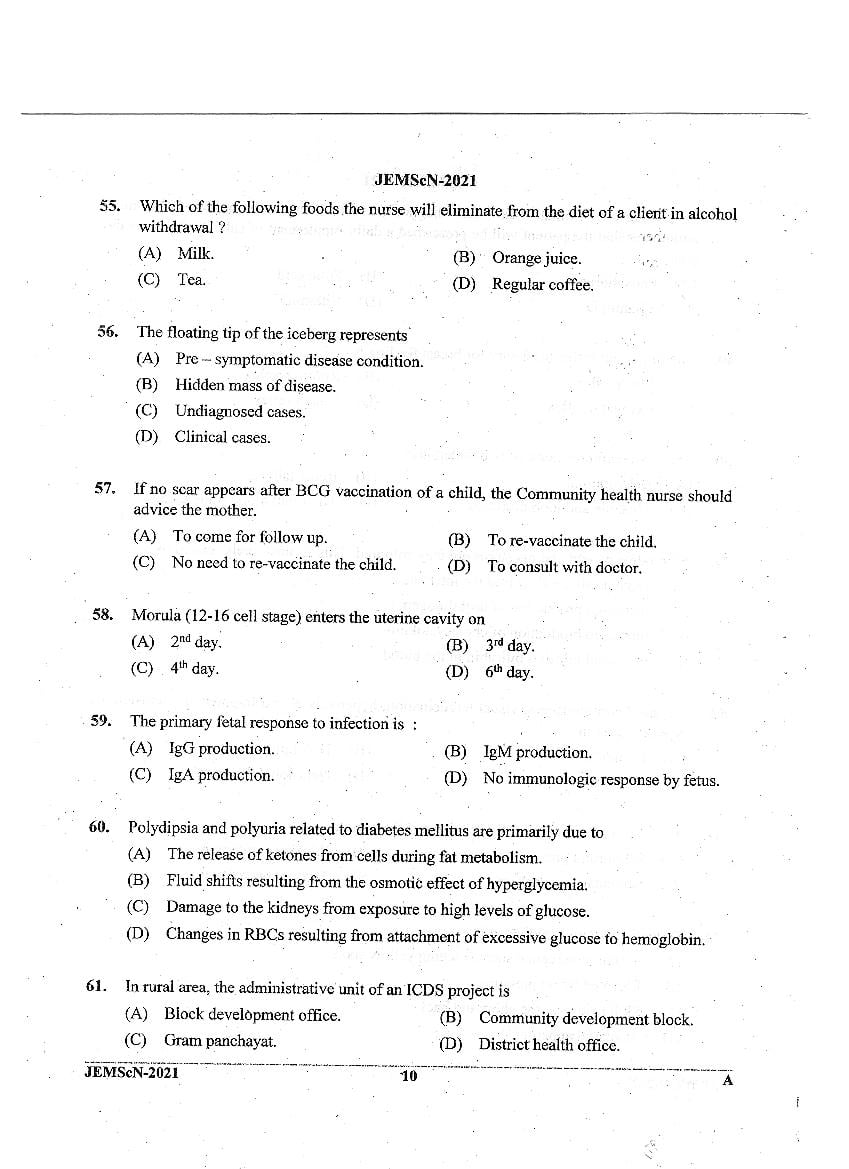 JEMScN 2021 Question Paper PDF (M.Sc. Nursing, WBJEEB)