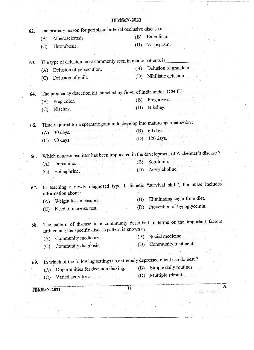 JEMScN 2021 Question Paper PDF (M.Sc. Nursing, WBJEEB)