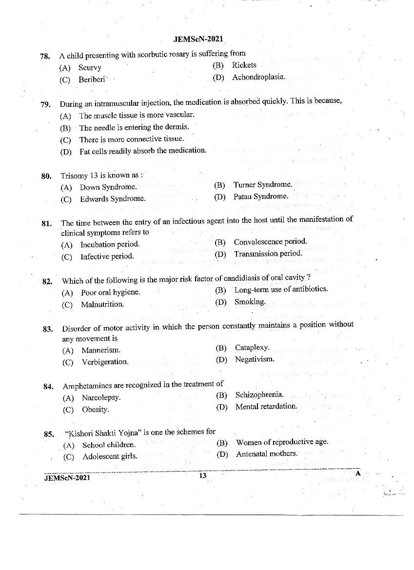 JEMScN 2021 Question Paper PDF (M.Sc. Nursing, WBJEEB)